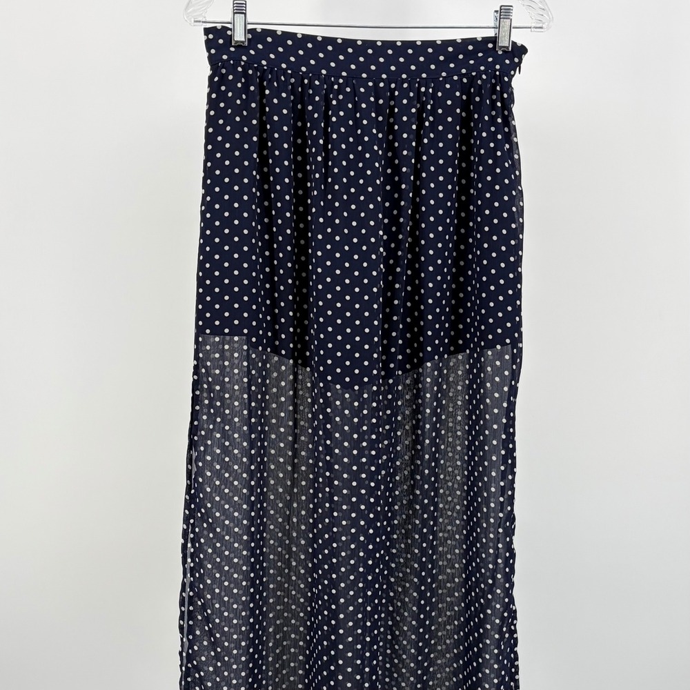 Forever 21 Maxi Skirt Skort Women Medium Navy Blue Polka Dot Sheer Chiffon Flowy